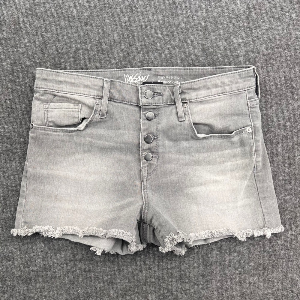 Mossimo Denim Gray High Rise Button Fly Raw Hem Power Stretch Shorts Size 8